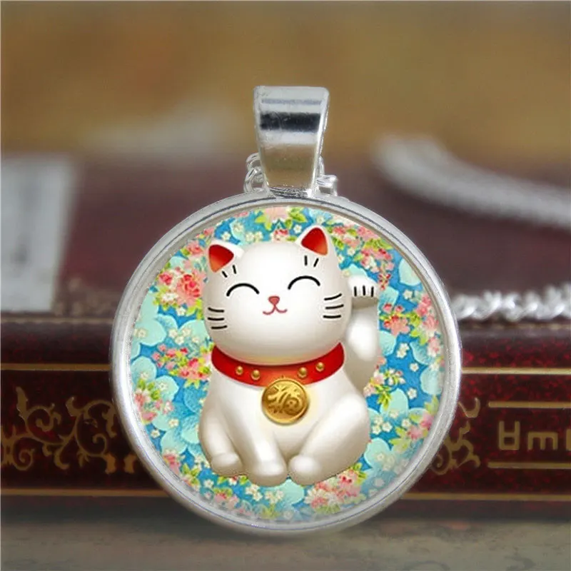 10 шт. Lucky Cat ожерелье светло розовый и голубой Chiyogami манэки нэко \ удача арт