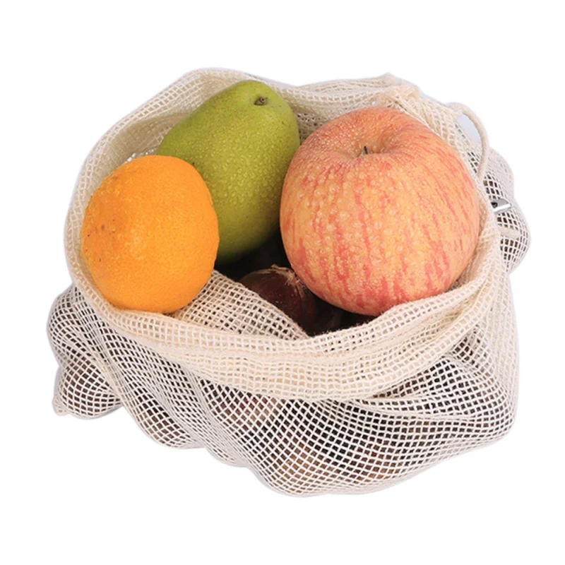 Многоразовая хлопковая растительного сумки дома Кухня для хранения фруктов и овощей сетчатые мешки со шнурком моющиеся 20 Вт, 30 Вт, 35 см