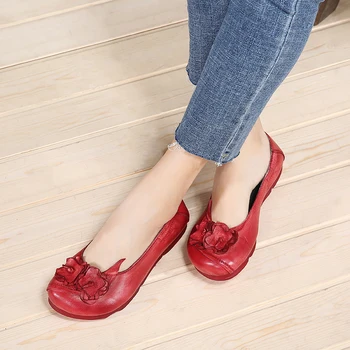 

2018 VALLU Vintage Shoes Women Flats Shoes Soft Comfortable Handmdade Flower Spring Autumn Genuine Leather Slip On Women Loafer