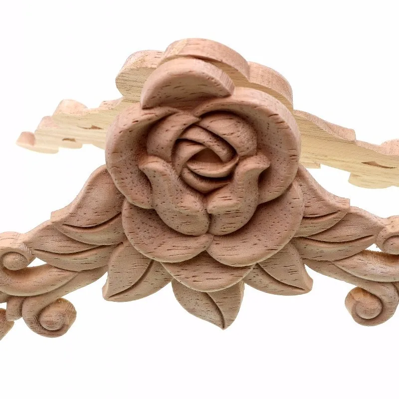 Ornament Crafts Resin Crafts Wooden Figurine Crafts Glass Fruit Pendants RUNBAZEF SRose Floral Wood Carved Decal Corner Applique Decorate Frame Wooden Figurines Cabinet Decorative Crafts
