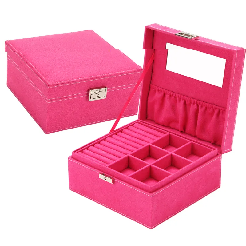 Гуаня, 2 слоя, бархатная квадратная коробка для ювелирных изделий, Модный Ювелирный дисплей, чехол для хранения, органайзер, подарочные коробки, 5 цветов