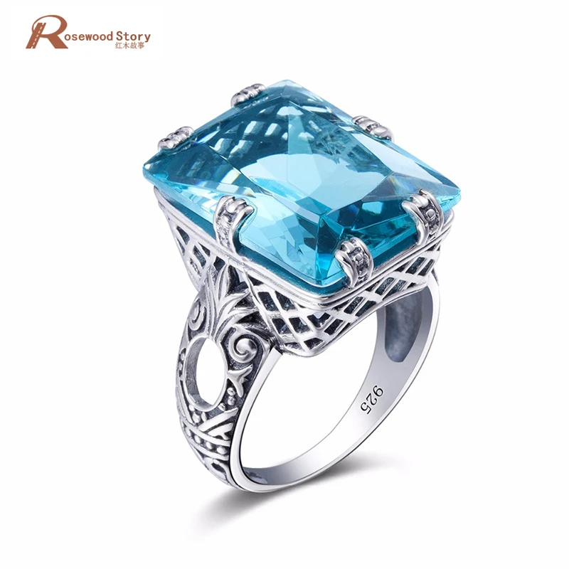 

New Bohemia Vintage Tibetan 925 Sterling Silver Sky Blue Crystal Boho Rings Unique Design Elephant Ring For Women Wedding