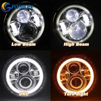

For Jeep JK Land Rover Defender Hummer 7 inch led headlight Yellow Halo angel eye DRL Projector Lens for Lada 4x4 Urban Niva