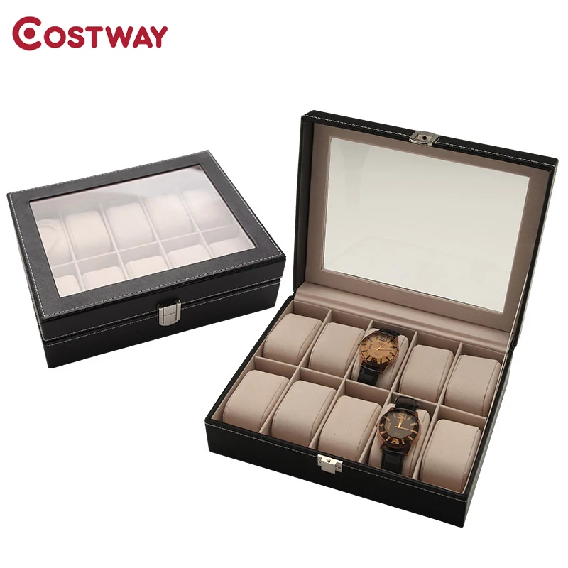 COSTWAY الأزياء ووتش مربع مجوهرات صندوق تخزين منظم درج نوع عشرة مقعد ووتش صندوق عرض فو الجلود مربع W0473 COSTWAY الأزياء ووتش مربع مجوهرات صندوق تخزين منظم درج نوع عشرة مقعد ووتش صندوق عرض فو الجلود مربع W0473