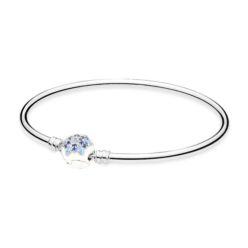 

100% 925 Sterling Silver Bead Charm Bracelet Fit Original Pandora Bangle With Snowflake Caps For Women DIY Pandora Jewelry Gift
