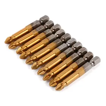 

10pcs 50mm PH2 1/4" Hex Shank Magnetic Phillips Head Screwdriver Bits Titanium Coated S2 Steel Power Tools