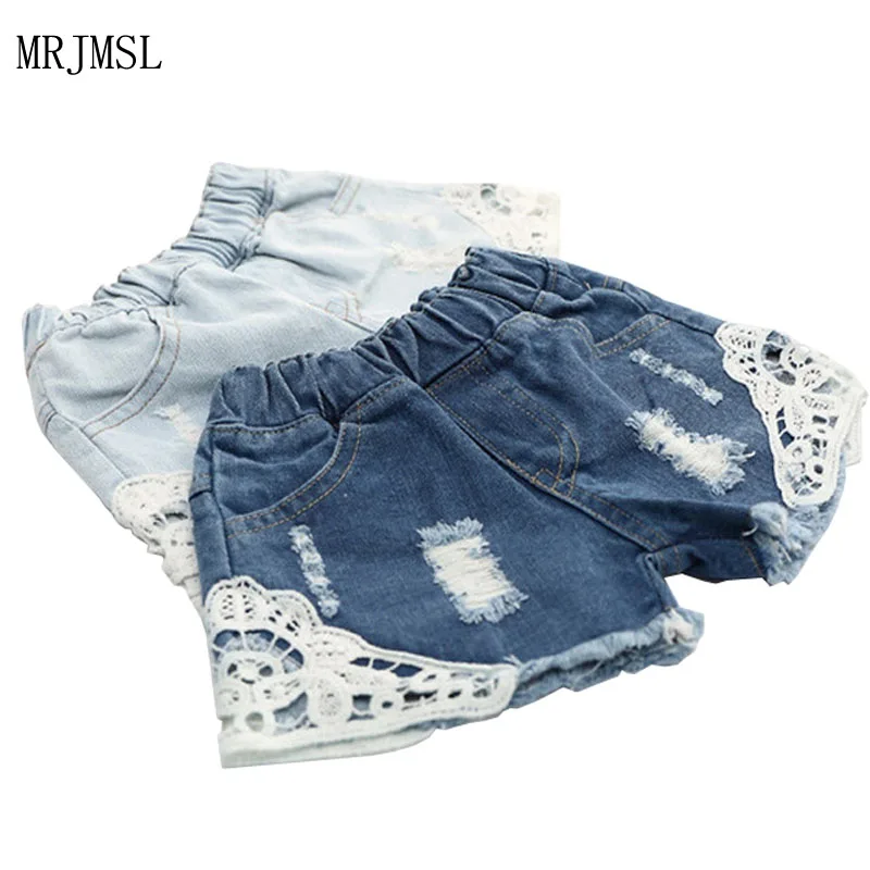 

MRJMSL 2019 baby Girl summer denim trousers Children Pants for girls Jeans Shorts with laces ripped beach