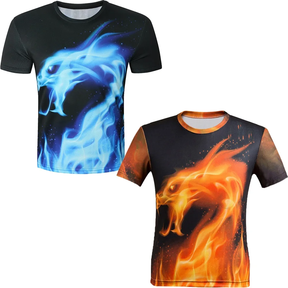 Keren Pria T Shirt Pria Wanita 3d Biru Merah Api Ular Naga Tshirt