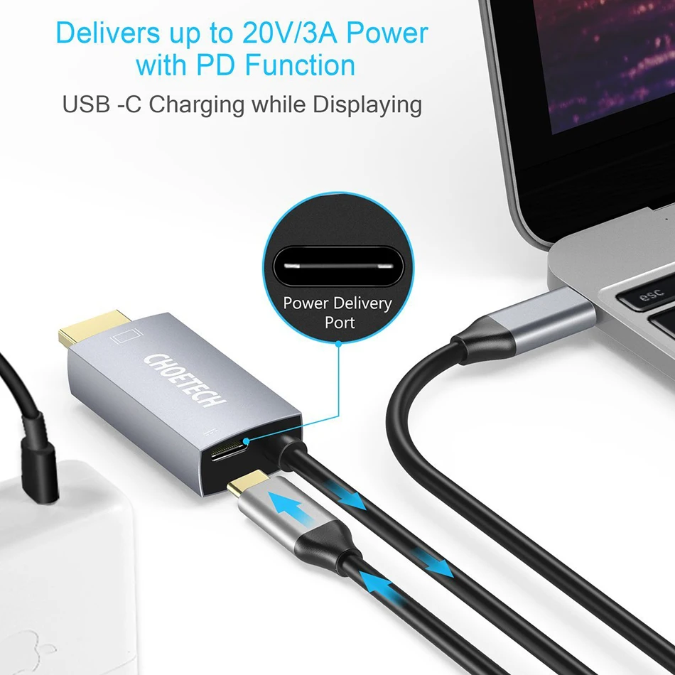 CHOETECH USB 3 1 type C к hdmi кабель адаптер Thunderbolt совместим с 60 Вт зарядка PD порт для Macbook
