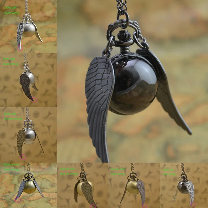 Hot Fashion Retro Antique Black Wing Golden Gold Snitch Ball Quartz