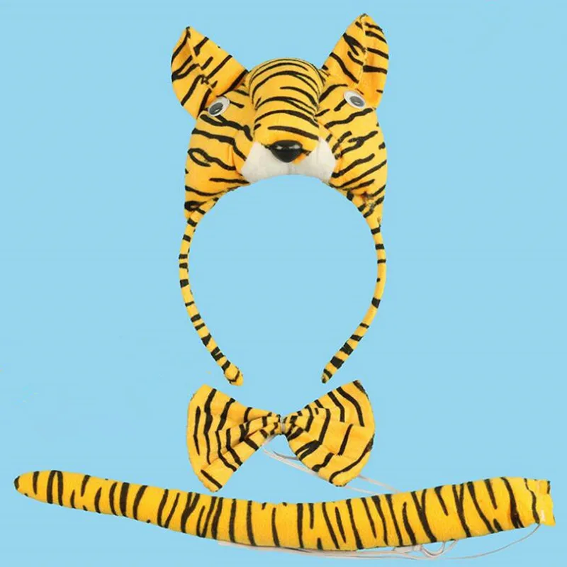 

Kids Boy Girl 3D Yellow Tiger Makeup Party Adult Child Animal Ears Headband Tail Tie Costume Accessory Halloween Party Favor