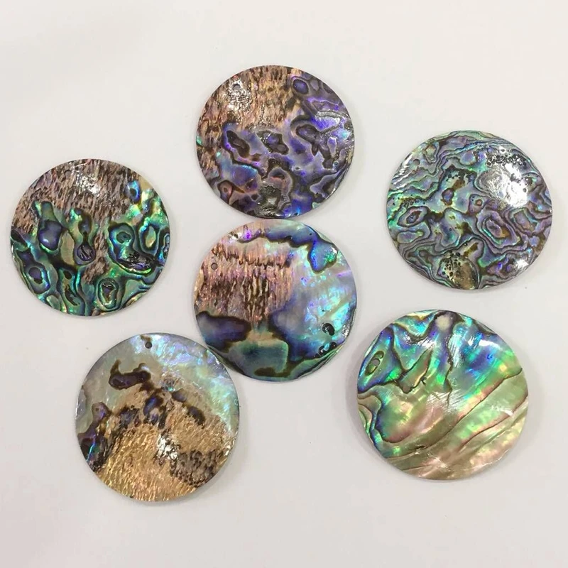 

40MM 6Pcs Round 100% Abalone Seashell Natural Shell Charms Jewelry Pendants