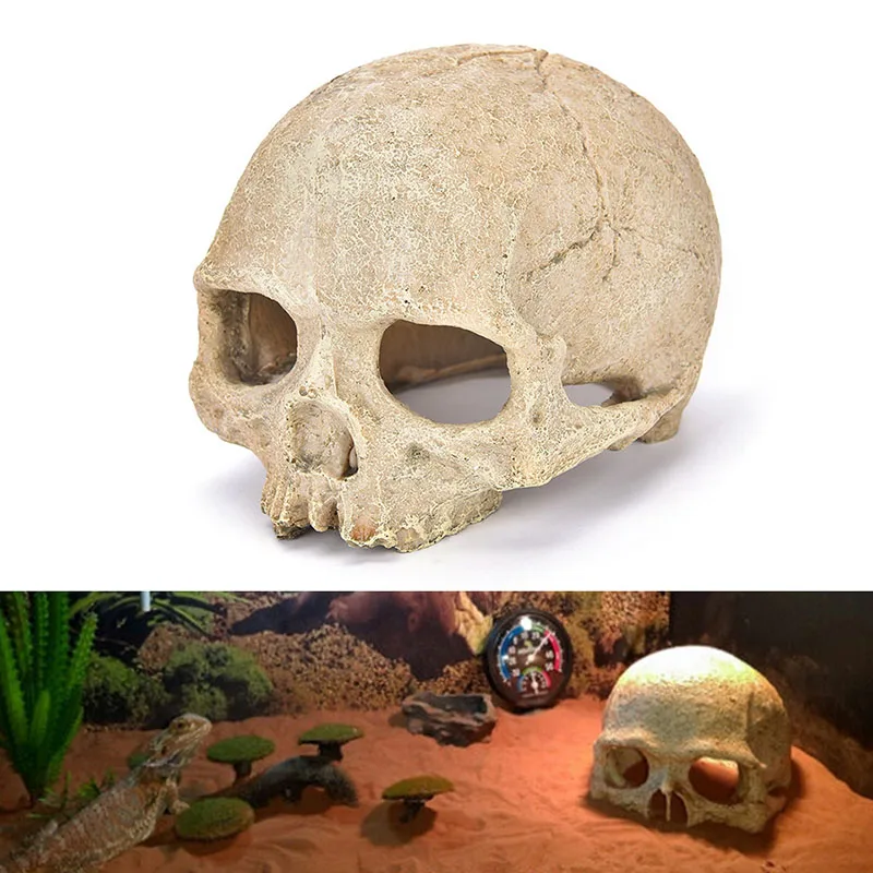 Halloween Aquarium Decorative Resin Scary Skull Bone Crawler Lizards Decoration 