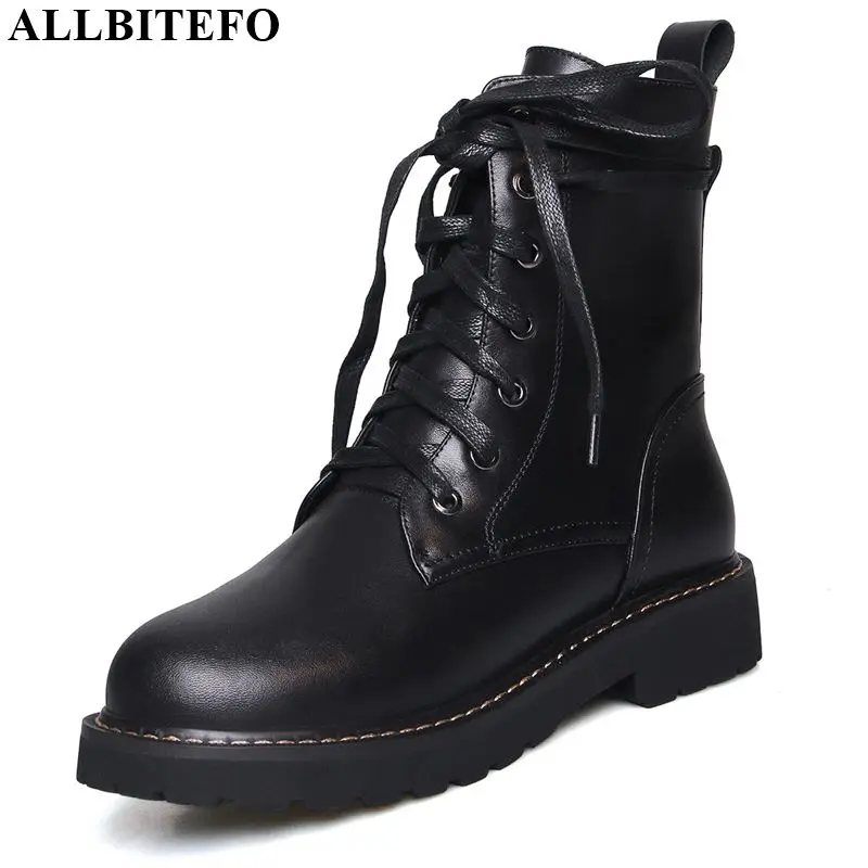 

ALLBITEFO fashion brand genuine leather low-heeled women boots high quality ankle boots for women new winter snow girls shoes