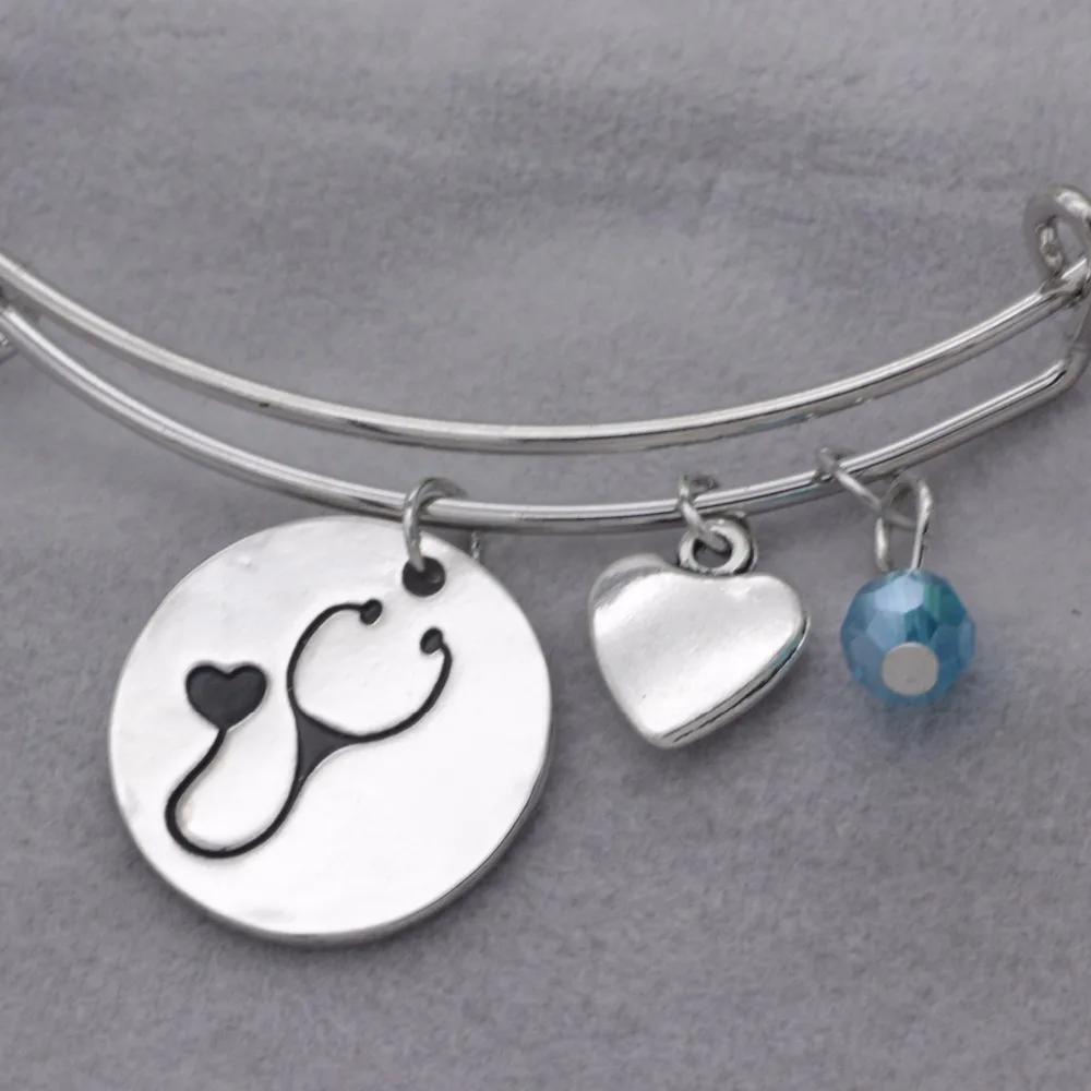 Fashion doctor gift bracelet crystal Jewelry stethoscope pendant heart adjustable Bracelet B161