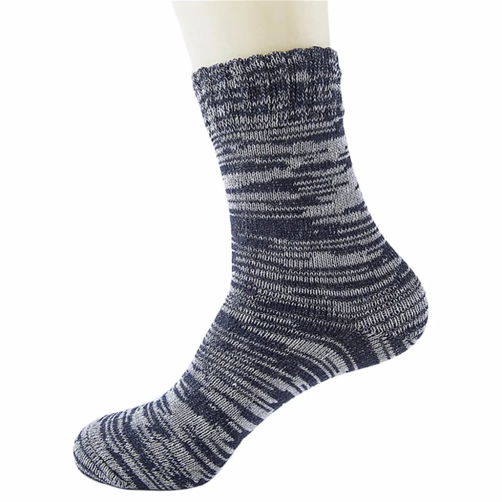 Мужские шерстяные зимние теплые длинные носки с геометрическим рисунком в полоску