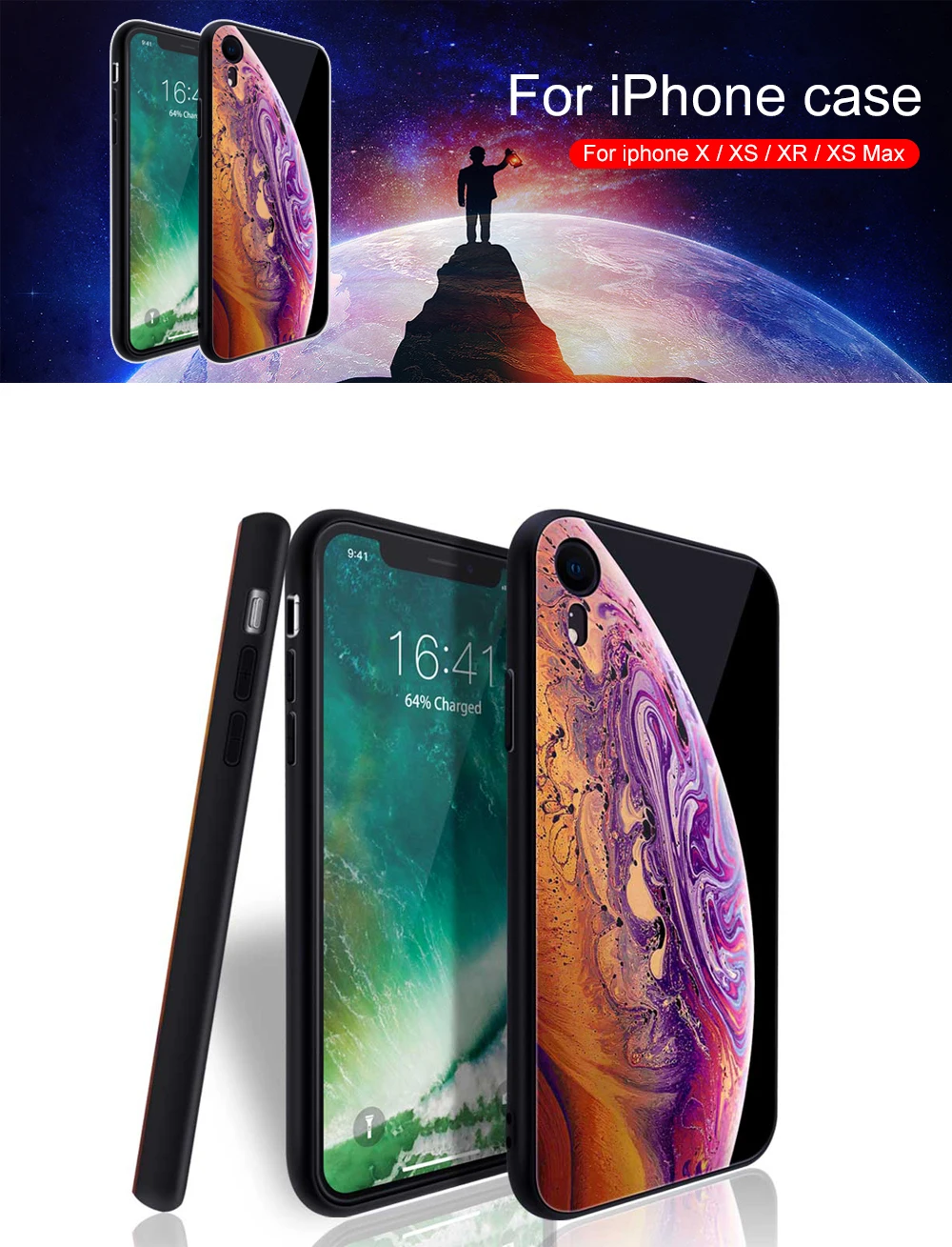 Portefeuille For iPhone XS Max Case Luxury Glitter Silicone Bumper Tempered Glass Back Cover For iPhone XR X S xsmax Accessories (1)