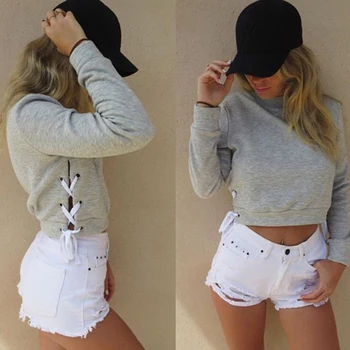 

Spring Autumn Pullovers New Fashion Jumper Women Sexy Slit Lace-up Tops Long Sleeve Crop Sweatshirt Ropa Mujer Solid Color