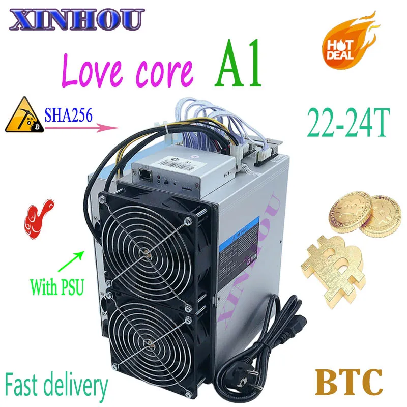 BTC BCH Майнер любовь Core A1 22-24T SHA256 ASIC шахтер с PSU экономичный, чем M20S M21S T3 T2T Antminer S9 S17 T17 S17e T17e T2T T3