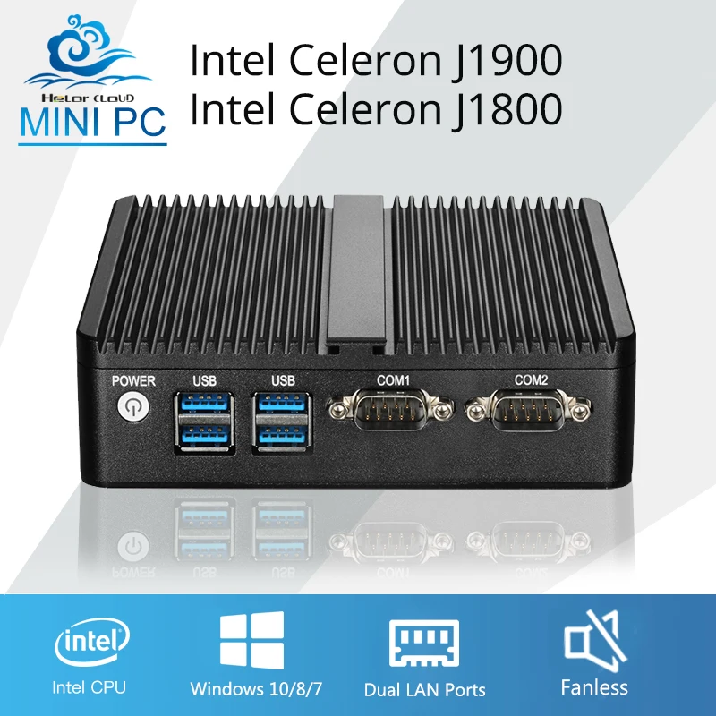 Мини-компьютер PC четырехъядерный Celeron J1900 Windows 10 Linux Celeron J1800 Dual Core Мини-промышленных настольный компьютер 2 * RJ45