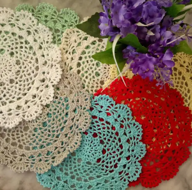 Modern lace cotton table place mat crochet round coffee placemat pad Christmas pan coaster cup mug tea dining doily kitchen