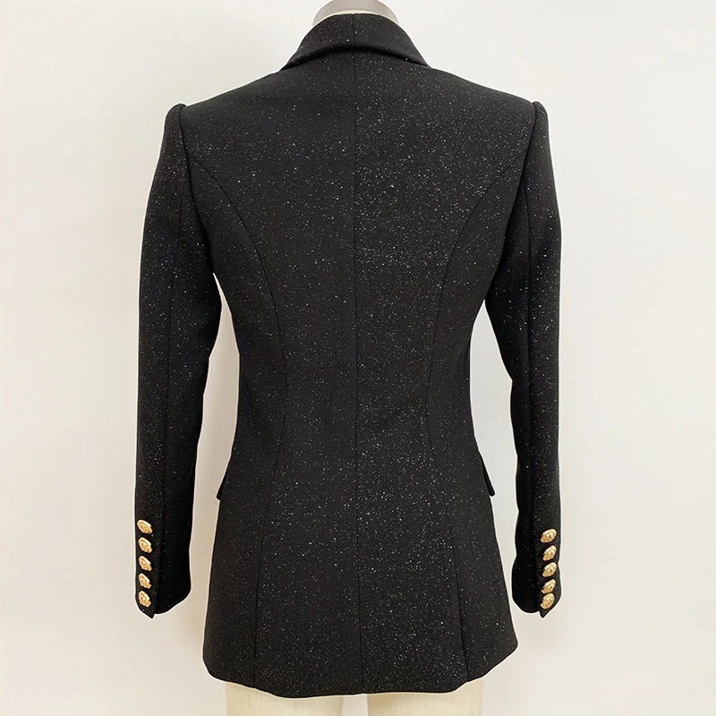 2019 Autumn Black Bright silk Blazer Women Shawl Collar Double Breasted Long sleeve Elegant Office Work Ladies Jackets Blazers
