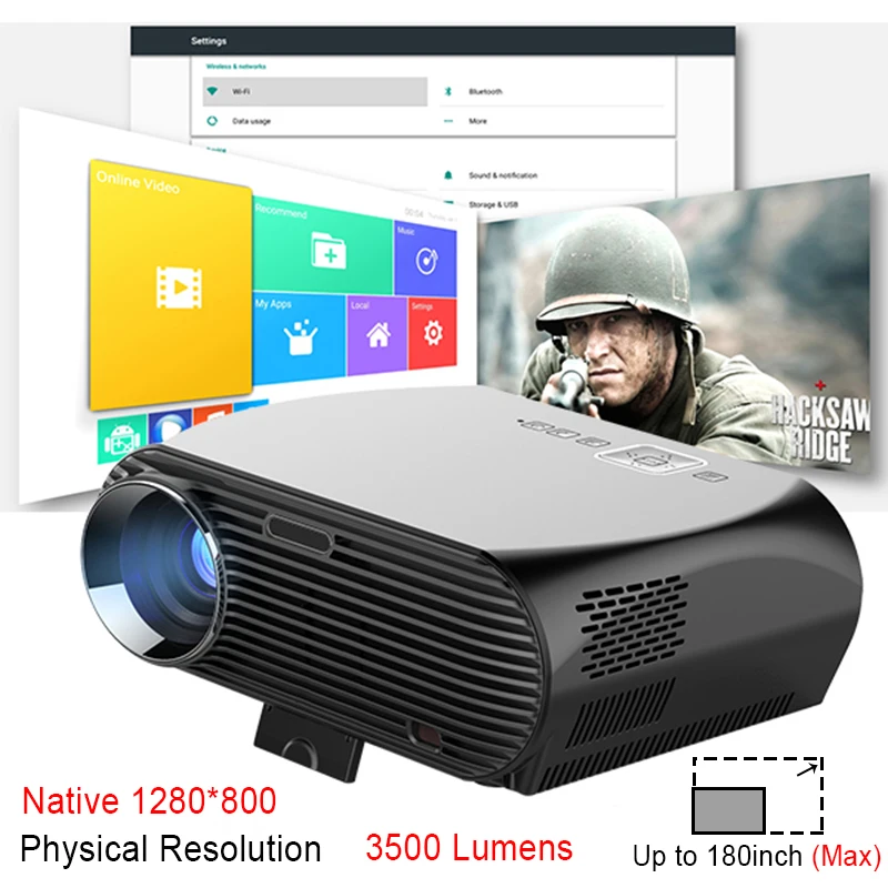 Everycom GP100 LED Video Projector 4K Home Cinema 3200 Lumens 1280*800p HDMI USB Beamer Pico Proyector