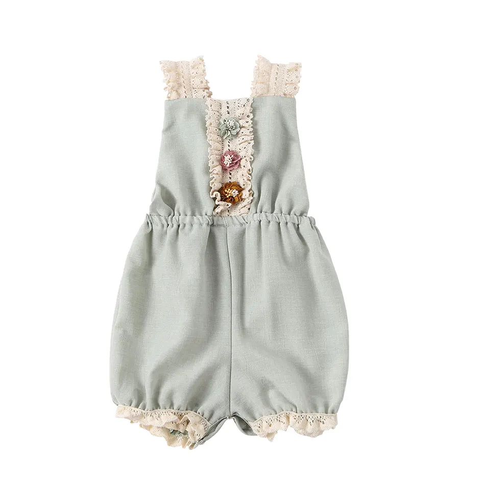 2019 New Baby Girl Clothes Summer Cute Romper Lace Flower Sleeveless Solid Backless Jumpsuits Cotton Toddler 3 Colors 0-4T | Детская