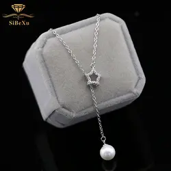Подлинное ожерелье из стерлингового серебра 925 пробы женское ожерелье с жемчугом в виде звезды модное Ювелирное Украшение праздничный