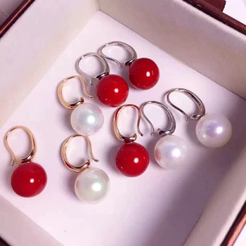 

SM Elegant Fashion Red Shell Pearl Drop Earring Pure 925 Sterling Silver Dangle Pearl Beads Women Wedding Party Jewelry