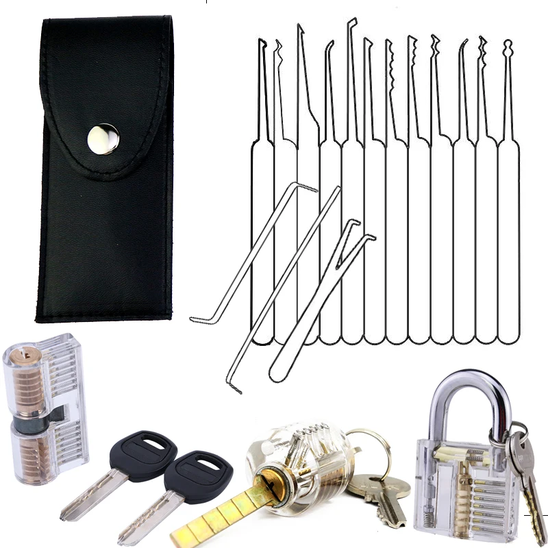 

Locksmith Hand Tool Lock Pick Set Transparent Visible Cutaway Practice Lock with Broken Key Removing Hook