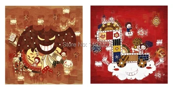 

Cartoon pictures canvas painting birds and tunnels oil painting canvas prints two panels free shipping