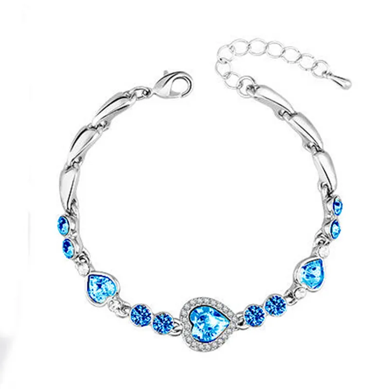 4 цвета океан Сердце браслет из сердечек в форме браслет с фианитами, элегантные женщины 925 серебряный браслет с сердечками цепь - Окраска металла: Light blue
