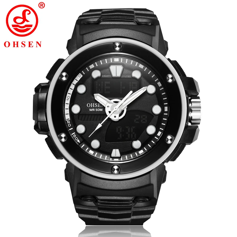 OHSEN цифровые часы Мужские военный армейский Спорт часы Дата Календарь светодиодный электронные часы черный резиновый relogio masculino AD1712