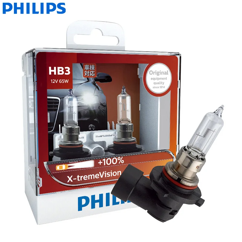 Светодиодная лампа Philips X-treme Vision H1 H4 H7 H11 9003 9005 9006 HB2 HB3 HB4 XV 12V+ более яркий светильник автомобильные галогенные лампы головного светильник(двойная - Испускаемый цвет: 9005(HB3)