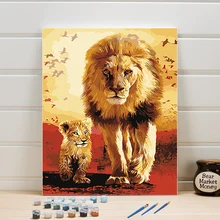 DIY краска по номерам животные лев на холсте акриловая раскраска художественные картины для гостиной стены для взрослых рисунок один кусок