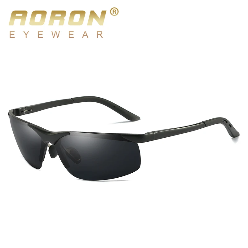 AORON, мужские поляризованные солнцезащитные очки в оправе из алюминиевого сплава, женские брендовые Оригинальные очки, UV400, мужские металлические очки Oculos - Цвет линз: Black Black
