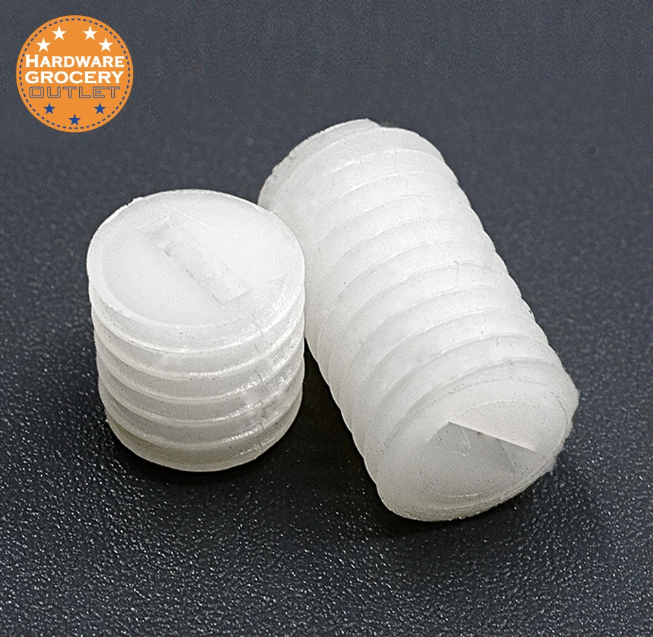 Slotted Nylon Set Screw, Plain Finish, Slotted Drive, 100 pcs, Nylon