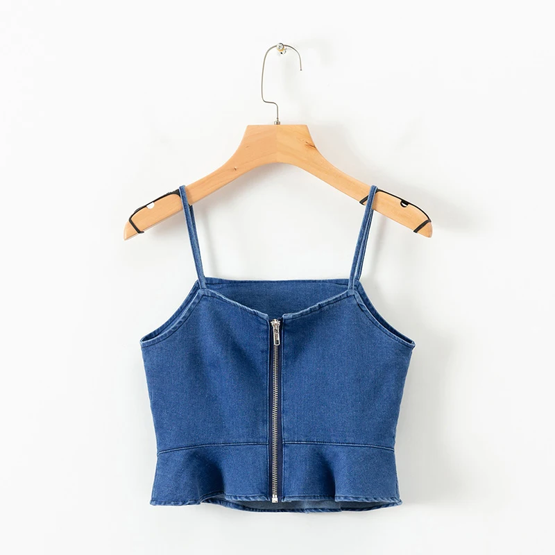 SheMujerSky Blue Denim Sexy Tops For Women Strap Tank Tops Female Slip Crop Tops Camisole