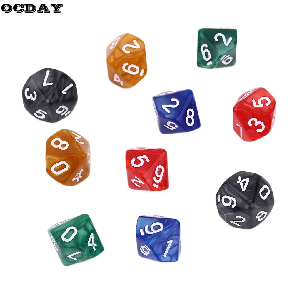 Trick Toy 10Pcs Colorful Acrylic Pearl Gemmed Dices Ten Faceted Digital
