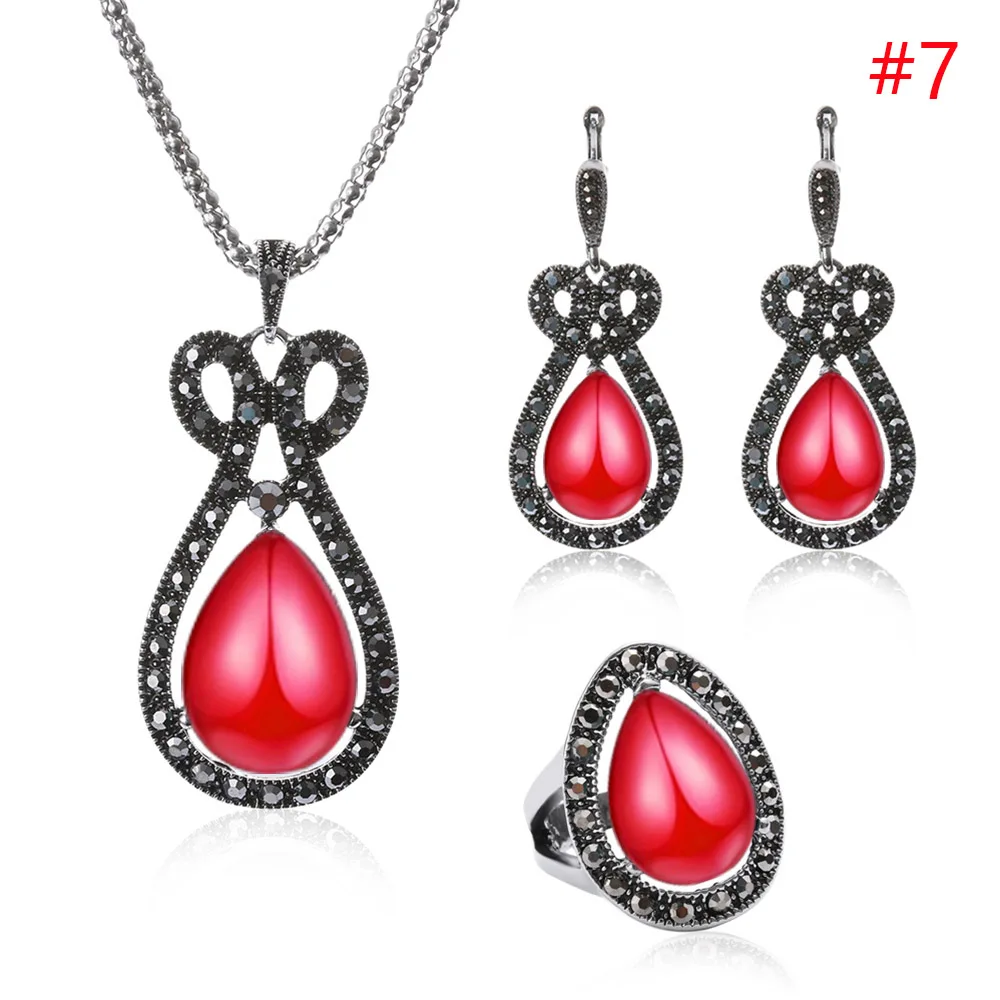 1 комплект, модное ожерелье со стразами, серьги, браслет, кольцо, набор, кристалл, женский свадебный ювелирный набор - Окраска металла: 7