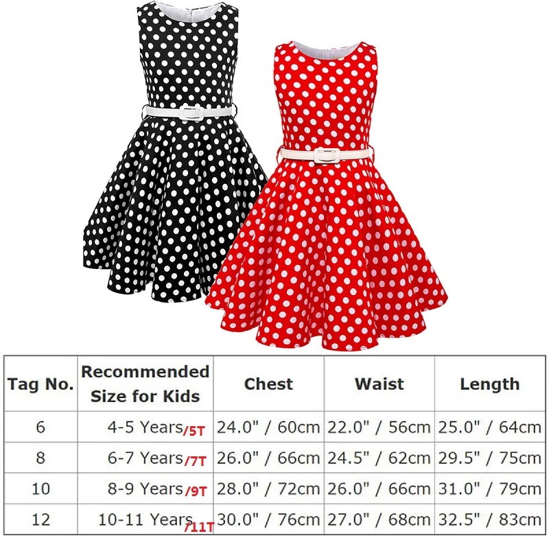 Vintage Wedding Bridesmaid Dresses for Kdis Girls Polka Dot Sleeveless High Waist With Waistband Pleated Swing Cute Girls Dress