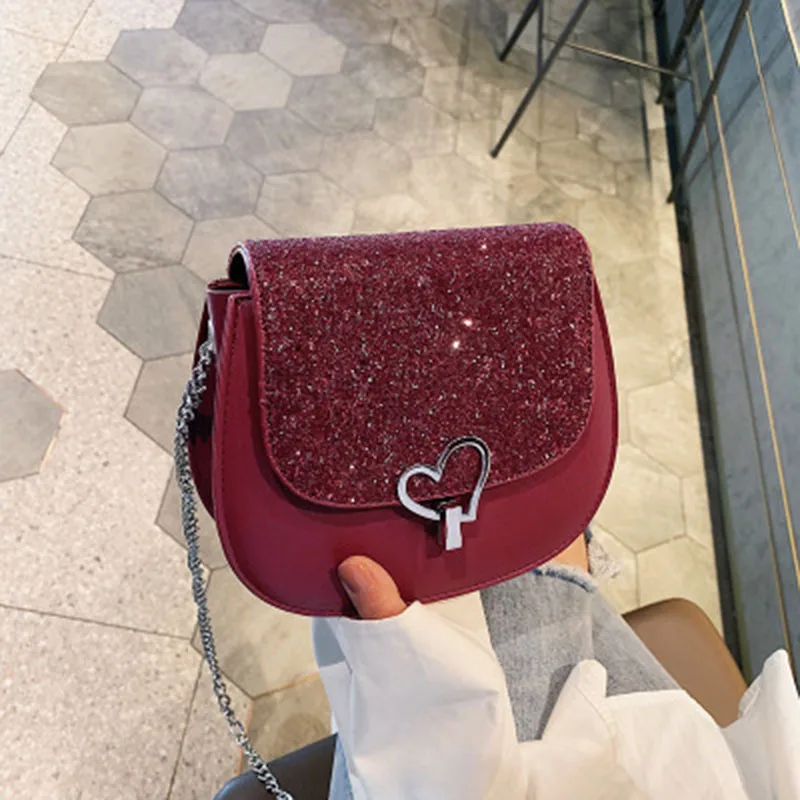 

Female bag 2019 solid color sequins casual one shoulder elegant diagonal small square bag fashion simple series handbag