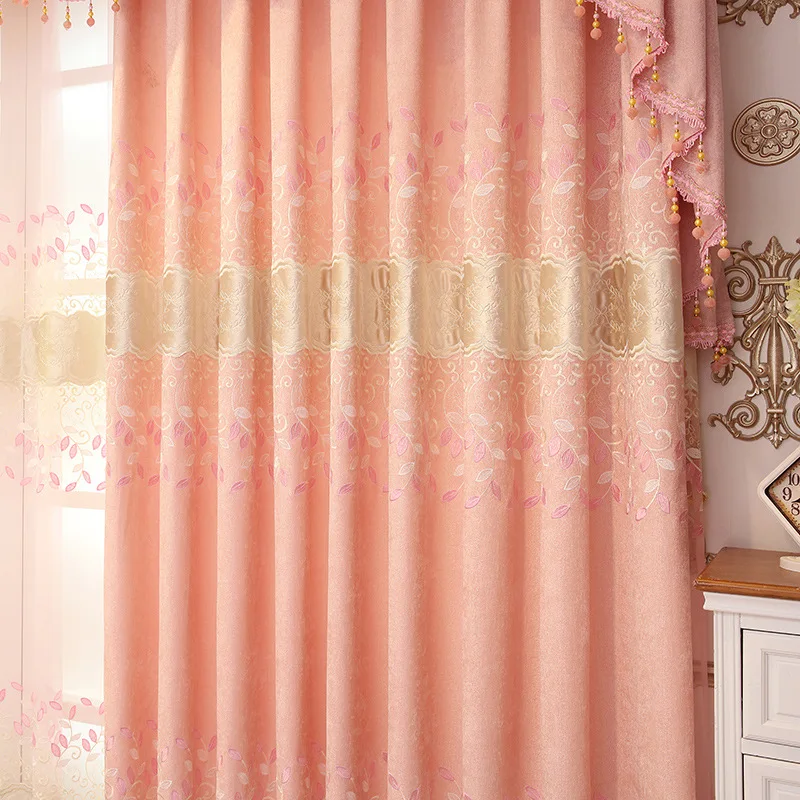 Cortinas de chenilla bordadas rosas para sala de estar cortinas de princesa para habitación de niña cortinas de lujo TRATAMIENTO DE VENTANA