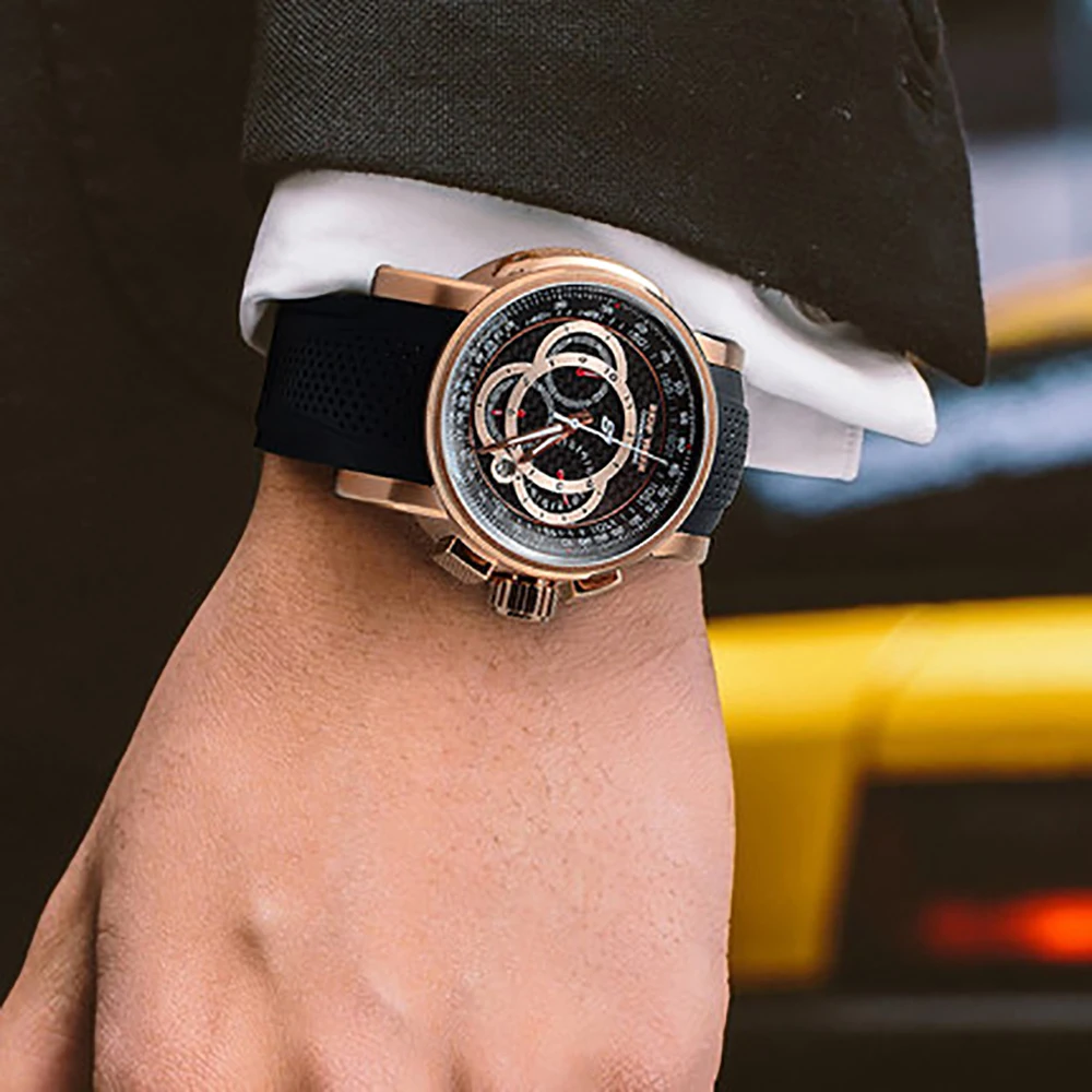 Риф Тигр/RT дизайнерские спортивные часы для мужчин розовое золото кварцевые часы с хронографом и датой reloj hombre RGA3063