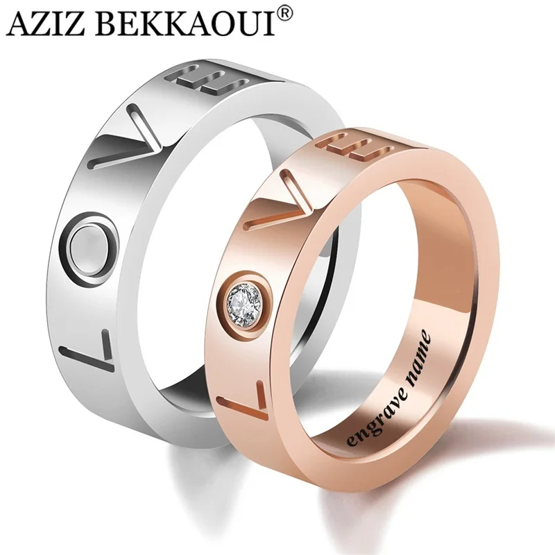 Love Couple Rings Engrave Name Wedding Rings For Women / Men Fate Love Crystal Stainless Steel DIY Loves Rings Drop shipping