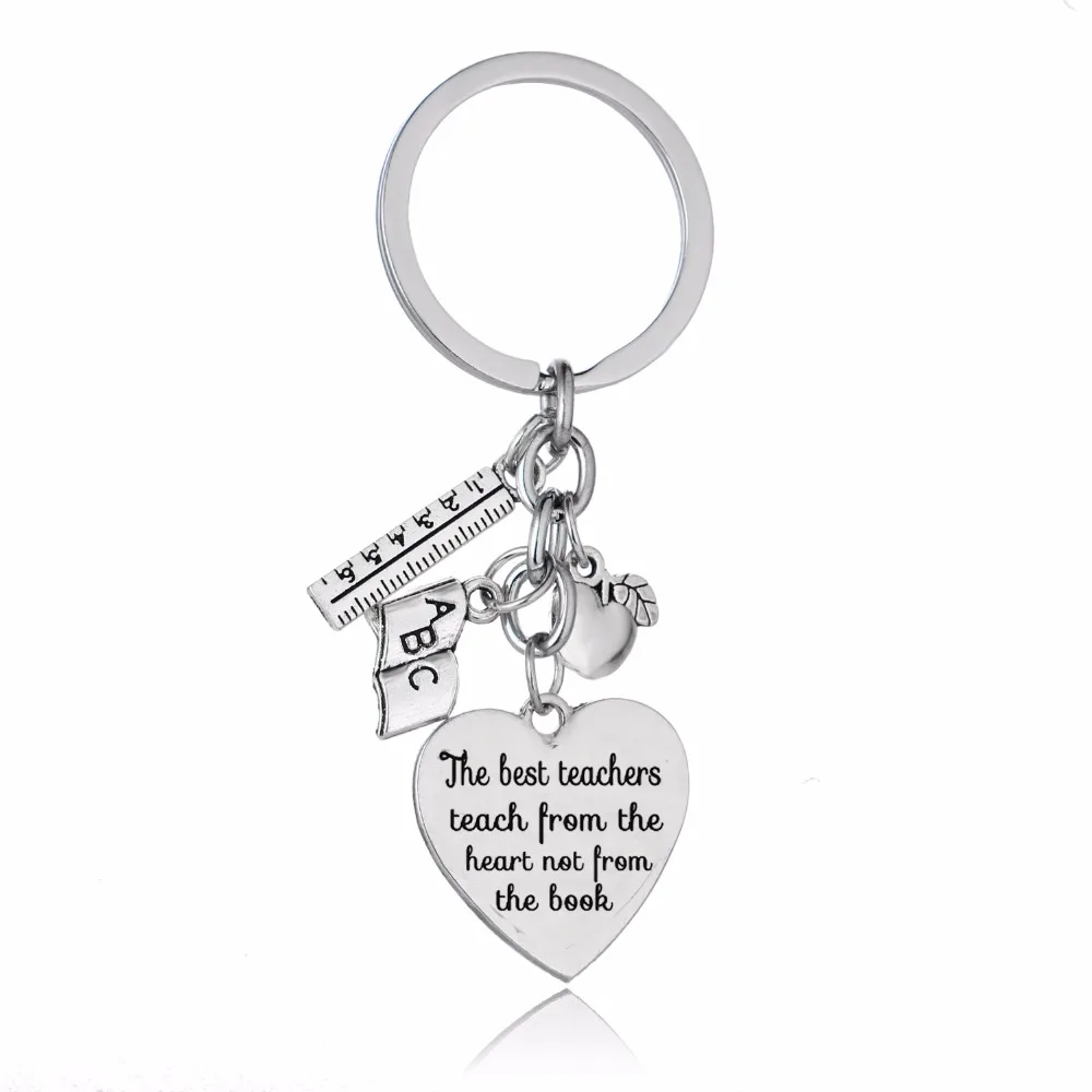 

Chic Apple Ruler ABC Book Charms Keyring The Best Teachers Teach From The Heart Not From The Book Keychain Teacher Jewelry Gifts