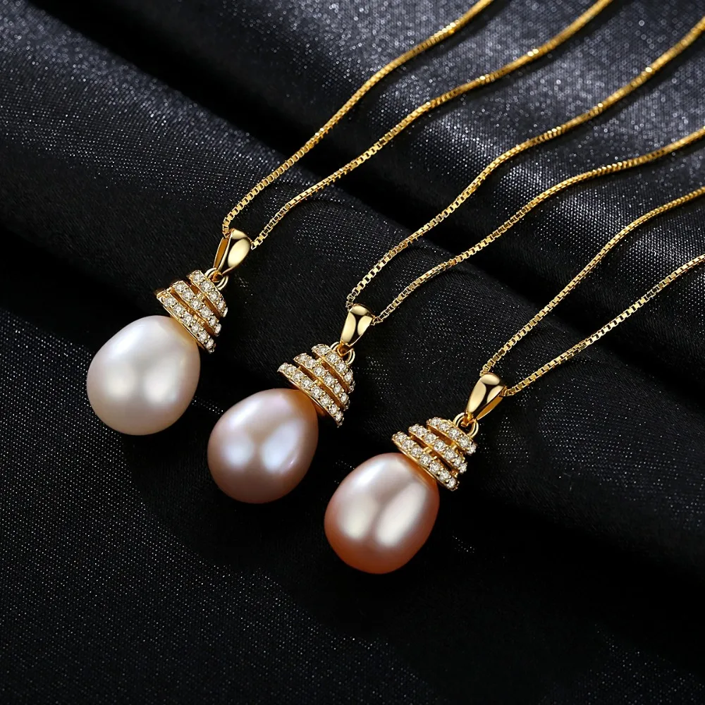 

Women S925 Silver Necklace with Natural Freshwater Pearls Zircon Pendant Fashion Top