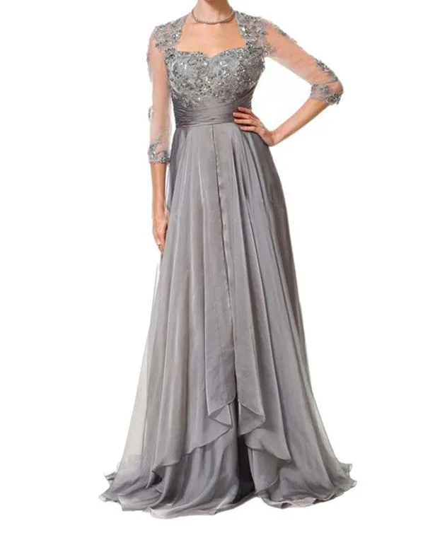 Simple Elegant Dresses Mother of the Bride 2015 Gray Chiffon Long Dress ...
