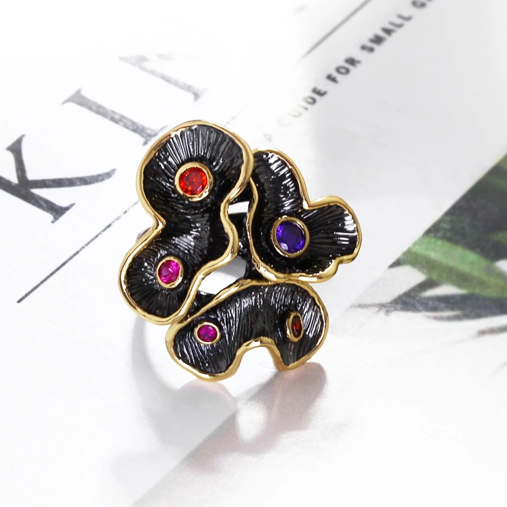 DC1989 Special New Colors Rings For Women Flower Engagement Ring Gold& Black Plated Environmental Friendly Material Lead Free